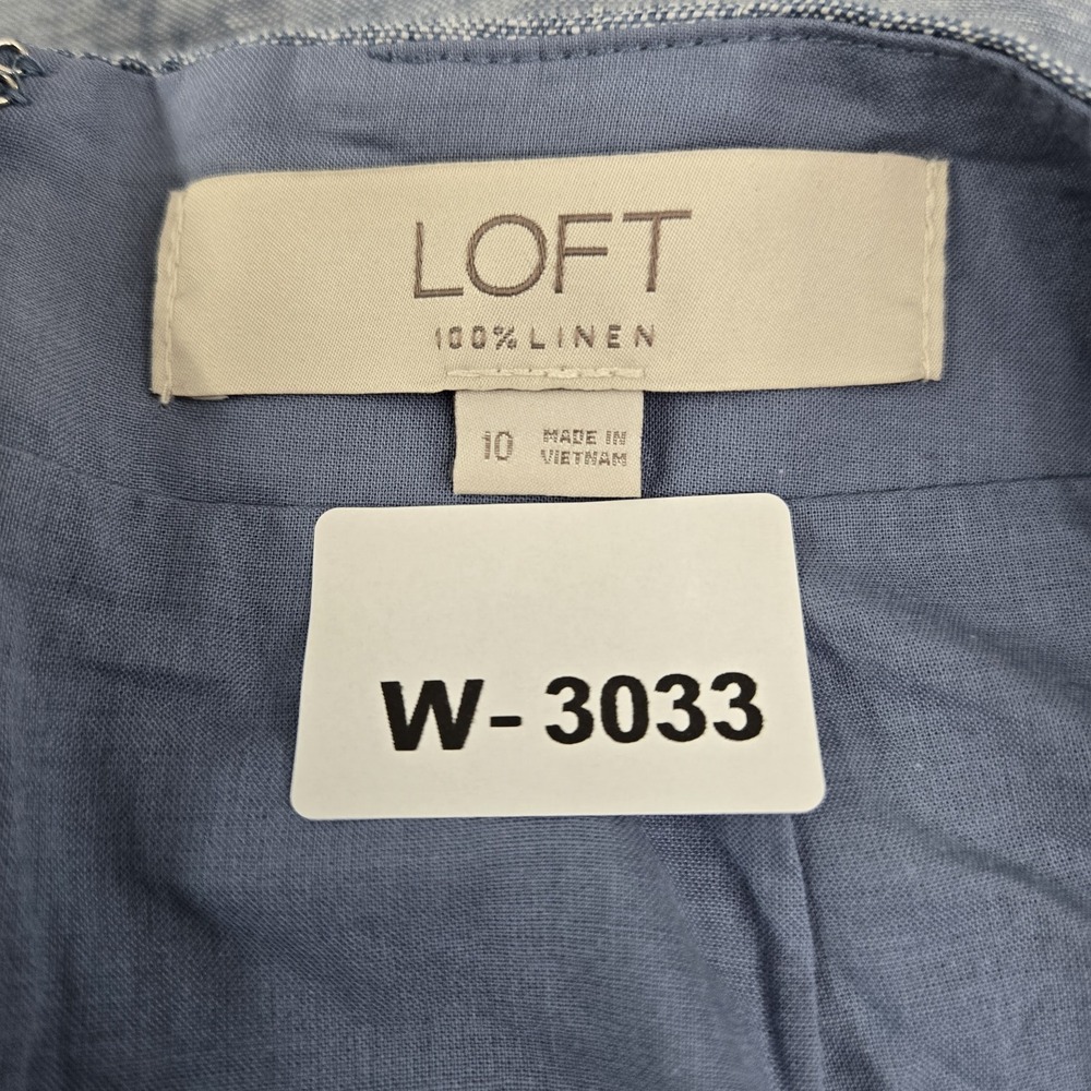 LOFT Women Skirt 10 Blue Cotton Linen Pencil Skirt Button Front Coastal Beach - Picture 2 of 8